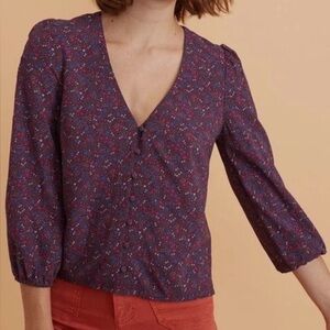 Marine layer Stacey Button Down Cabernet Ditsy Floral Blouse size medium